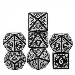 White Celtic Knot on Black Acrylic - 7pcs RPG Full Dice Set