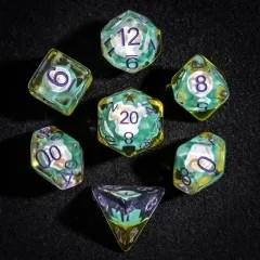 7pcs Dice Resin Filled Purple Font Coffee Cup Green Yellow