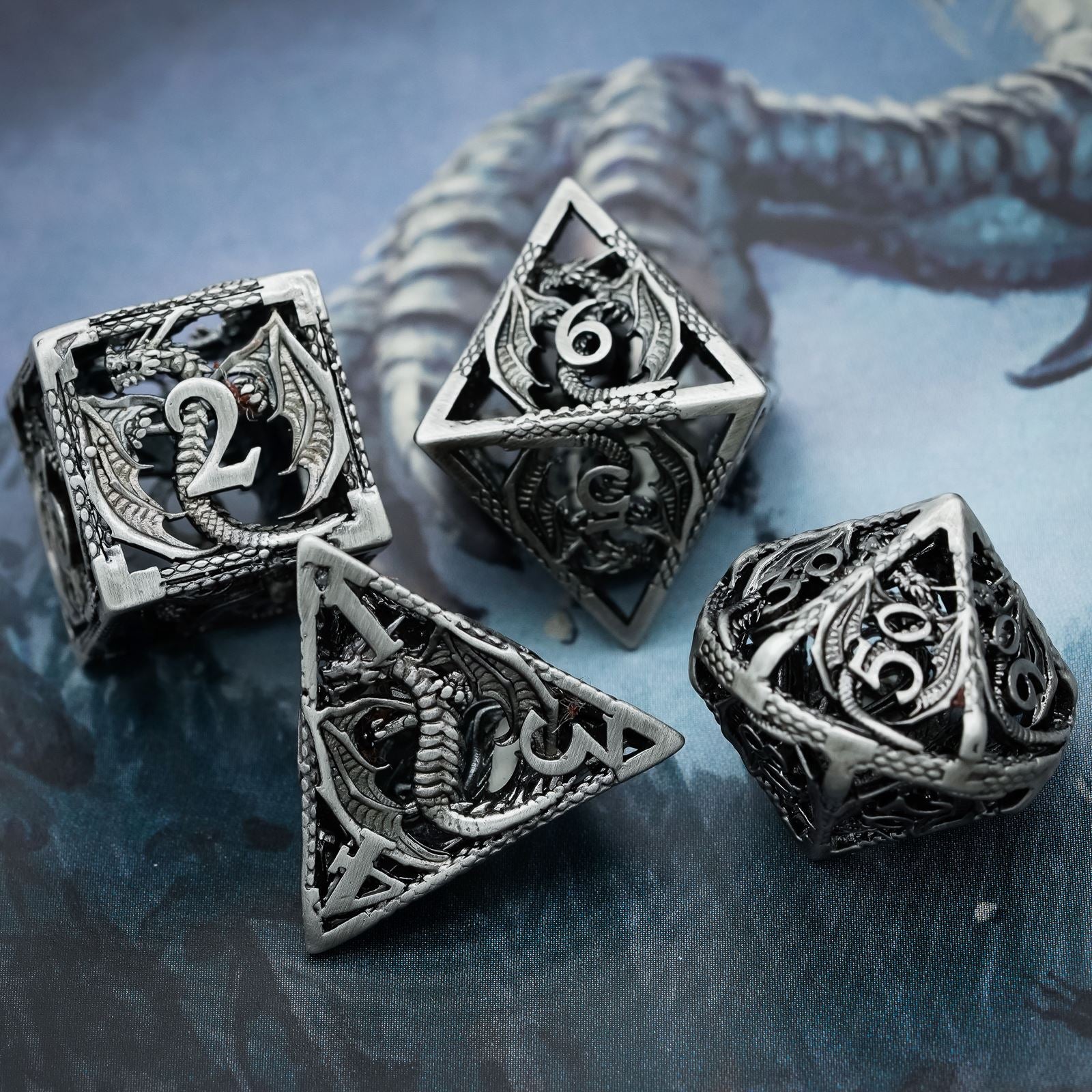 7pcs RPG Dice Set - Silver Metal