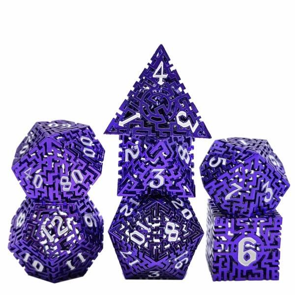 7pcs Dice Metal Hollow Maze White Font Purple