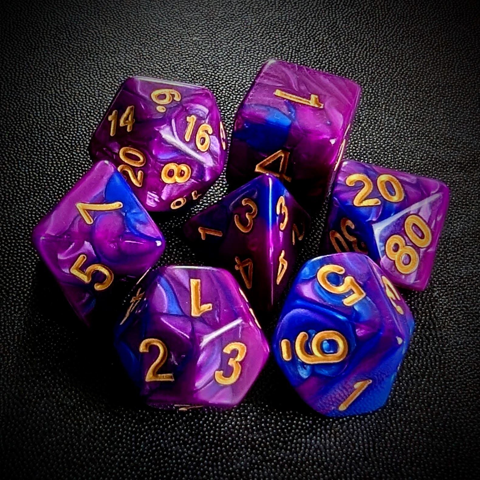 Blend of Purple & Blue Acrylic - 7pcs RPG Full Dice Set