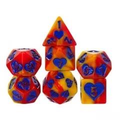 7pcs Dice Resin Pattern Hearts Purple Font Yellow Red