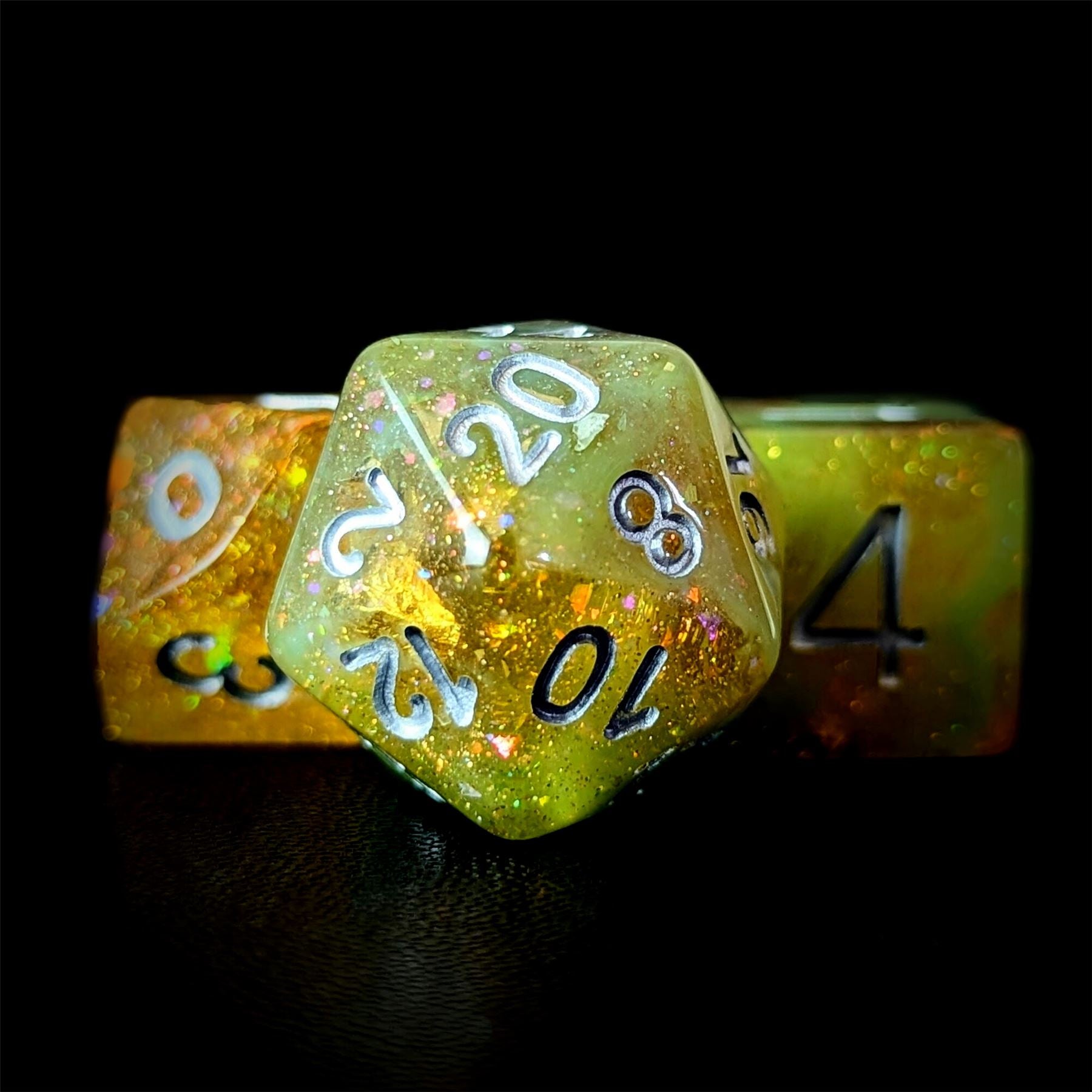 Glitter in Orange & Cyan Resin - 7pcs RPG Full Dice Set