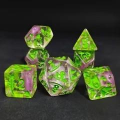 7pcs Dice Resin Pattern Duck Green Font Pink Clear