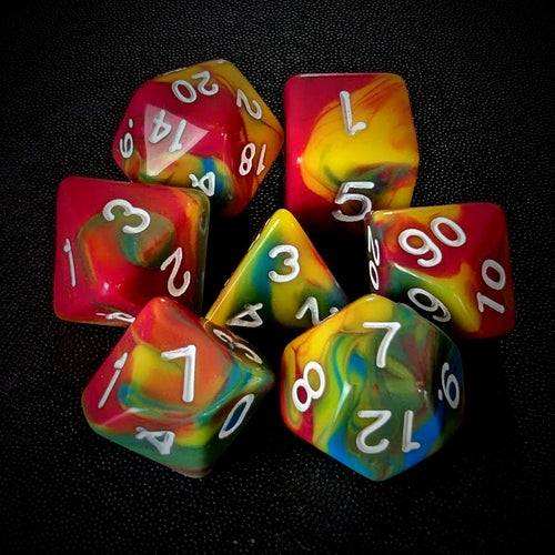 7pcs Dice Acrylic Blend White Font Pink Yellow Blue
