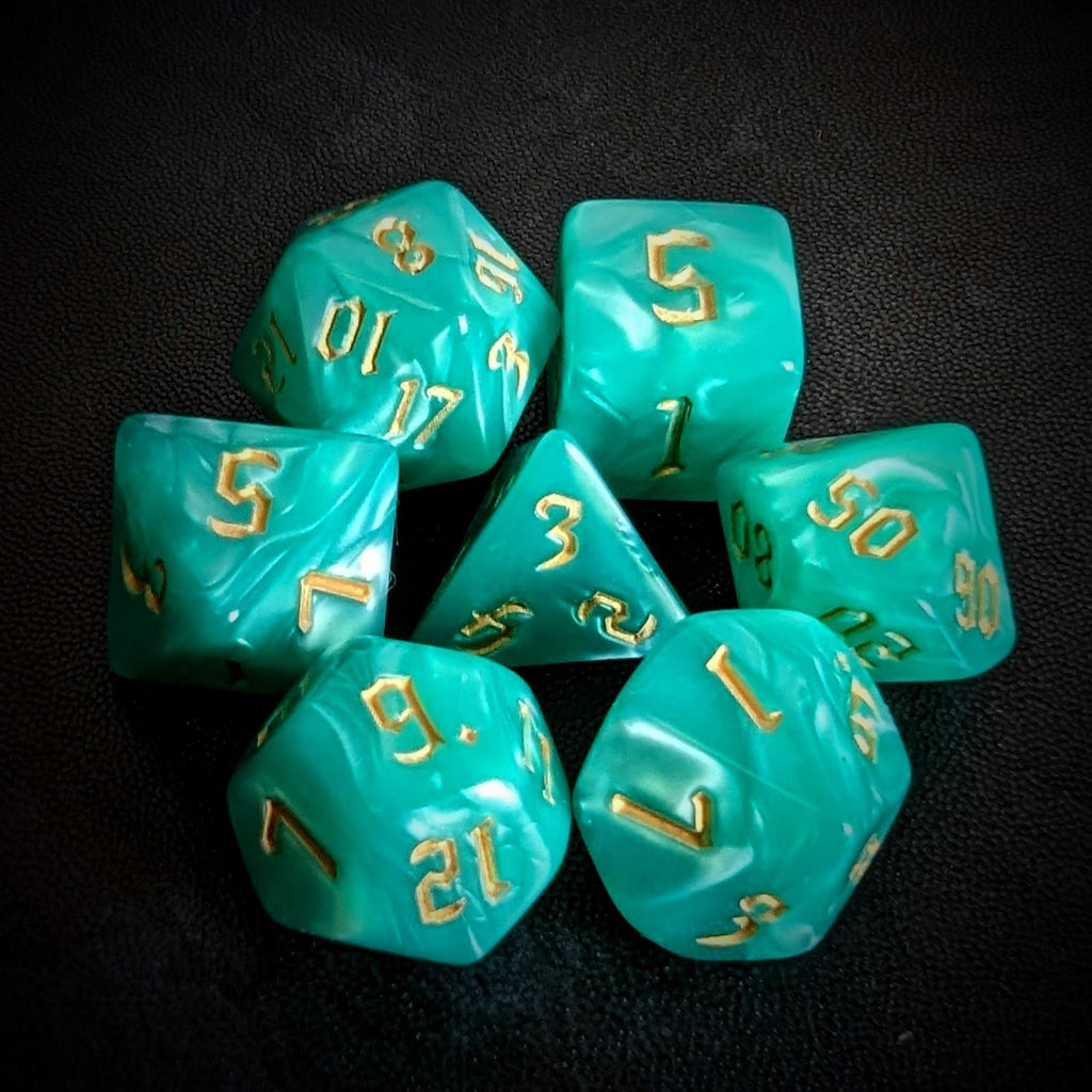 Teal Silk Acrylic - 7pcs RPG Full Dice Set