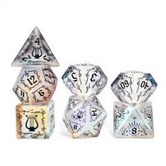7pcs Dice Gem Frosted Glass Black Font Cracked Music Prism