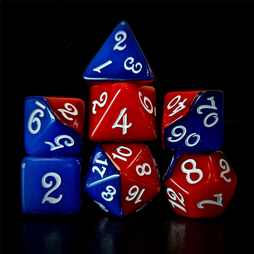 Blend of Red & Blue Acrylic - 7pcs RPG Full Dice Set