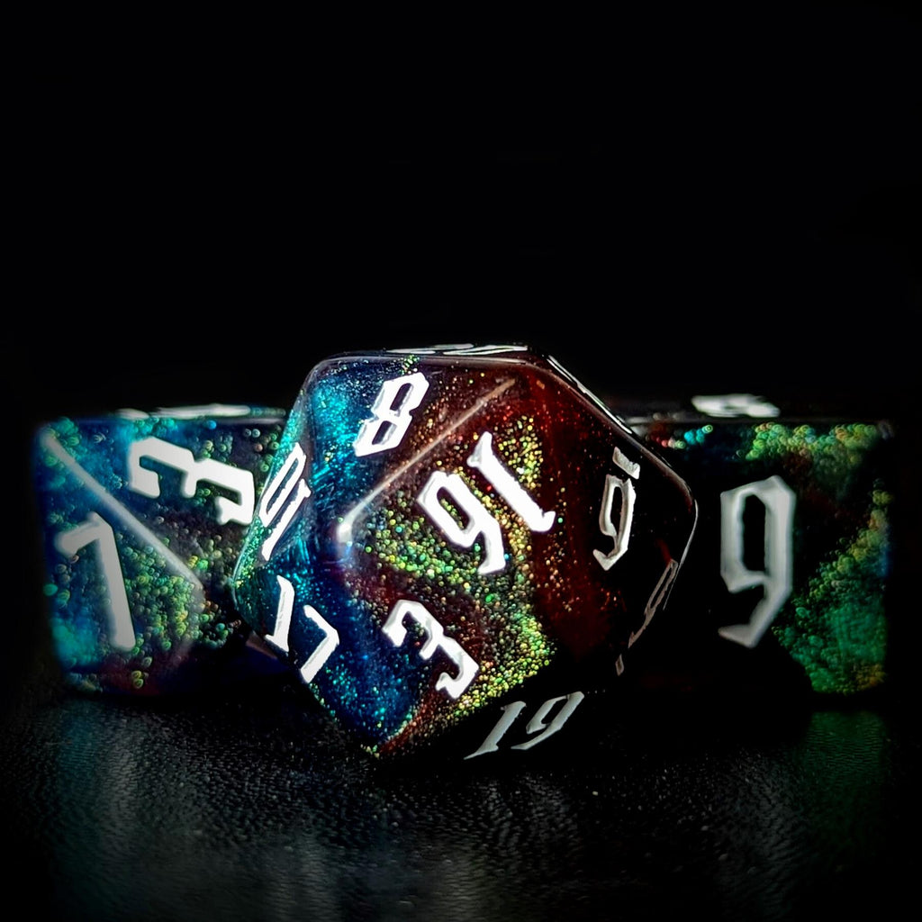 Glitter in Red & Blue Acrylic - 7pcs RPG Full Dice Set