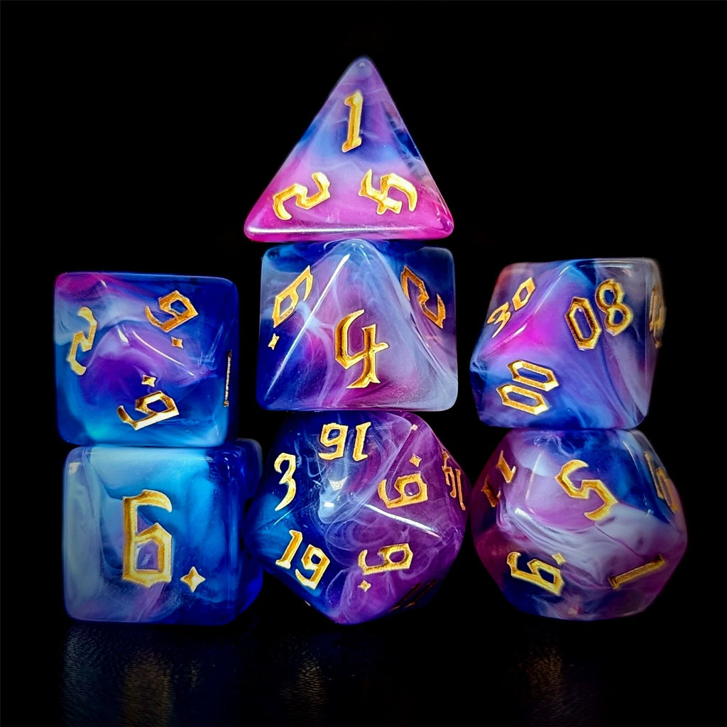 Blend of Blue & Pink Acrylic - 7pcs RPG Full Dice Set