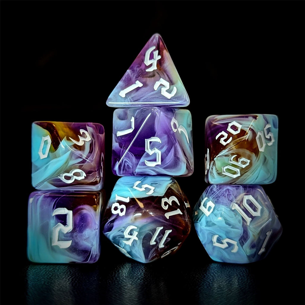 Blend of Sky Blue & Purple Acrylic - 7pcs RPG Full Dice Set