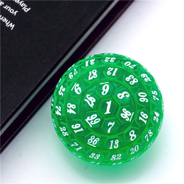 Green & Clear Raised Face Acrylic - D100 RPG Dice