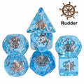 Pirate Galleon in Clear & Blue Resin - 7pcs RPG Full Dice Set
