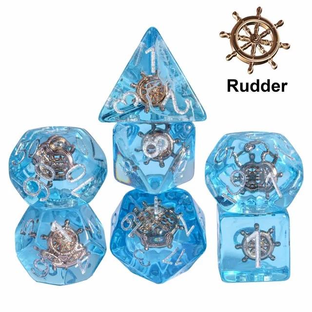 Pirate Galleon in Clear & Blue Resin - 7pcs RPG Full Dice Set