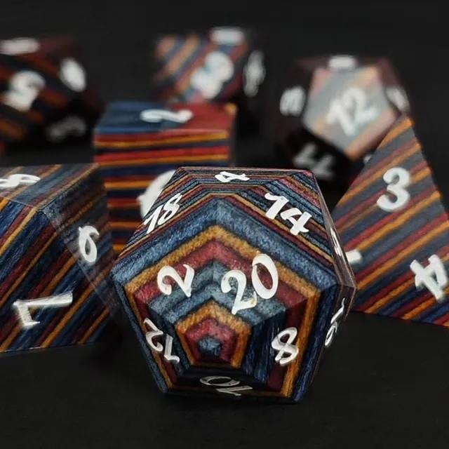 7pcs Dice Wooden Layered White Font Rainbow