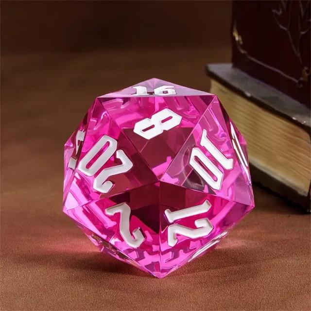 D20 Dice Acrylic 55mm White Font Clear White Pink