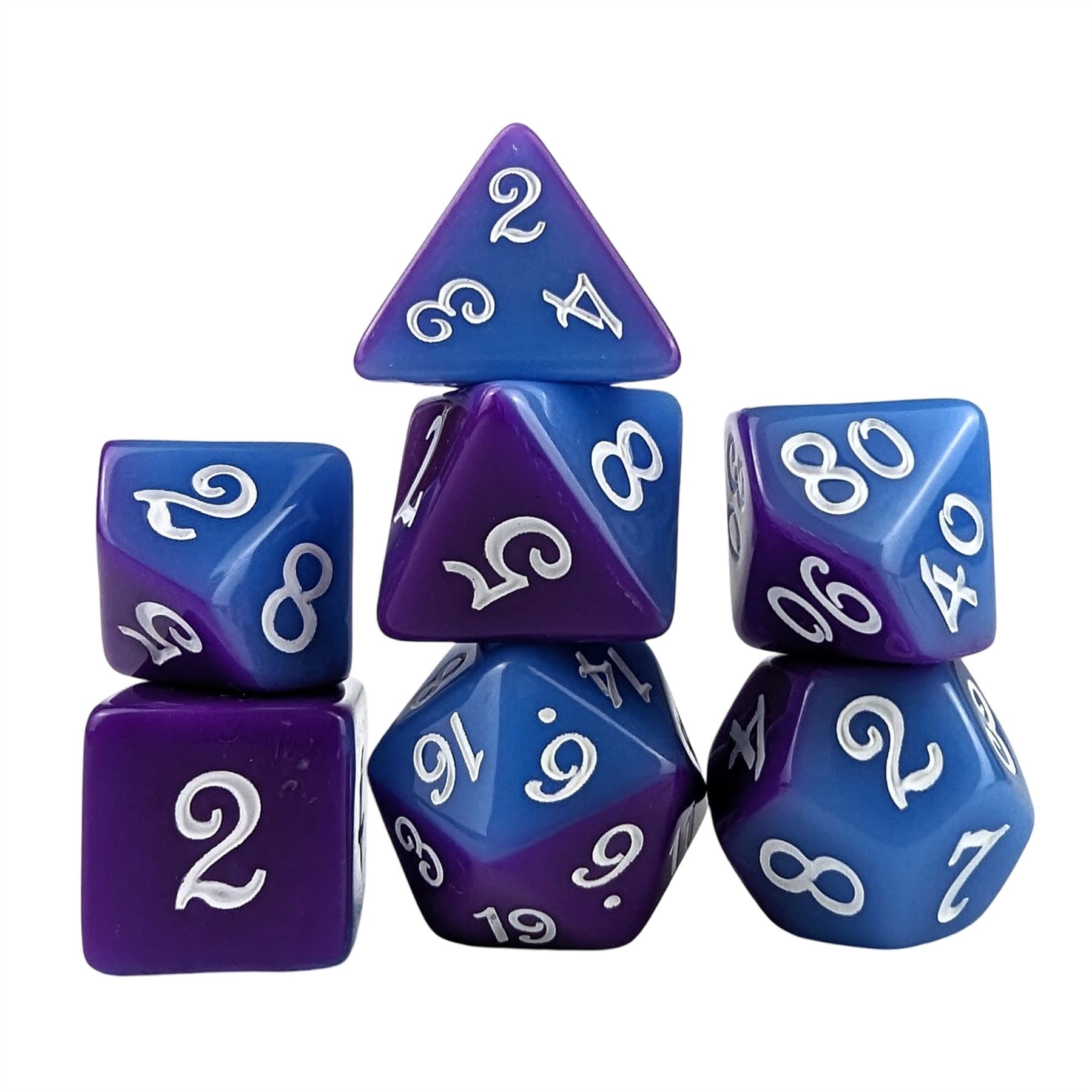 Blend of Blue & Purple Acrylic - 7pcs RPG Full Dice Set