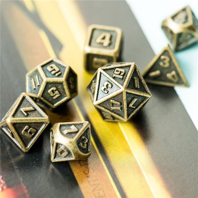 7pcs RPG Dice Set - Miniature Bronze Metal