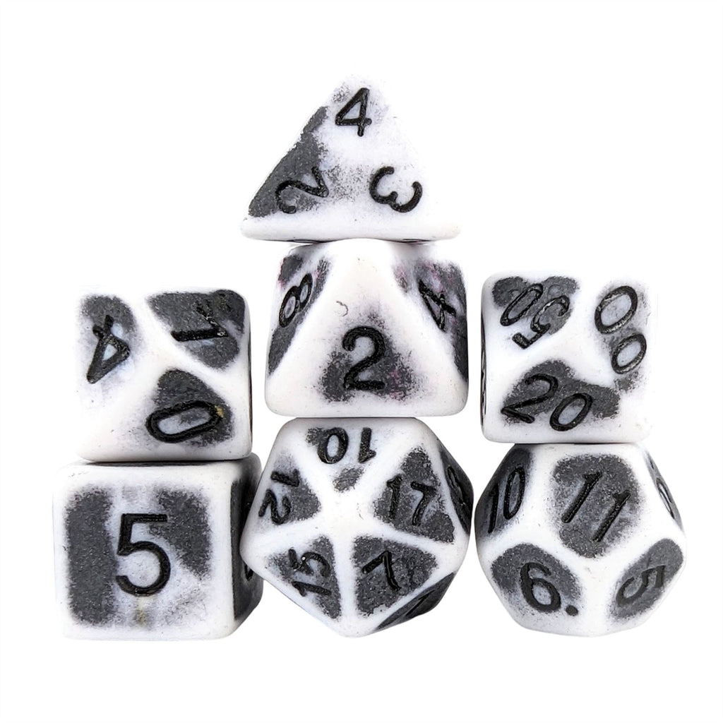 Washed Black on White Acrylic - 7pcs RPG Full Dice Set