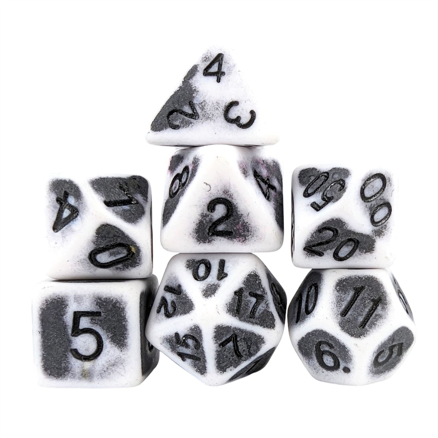 Washed Black on White Acrylic - 7pcs RPG Full Dice Set