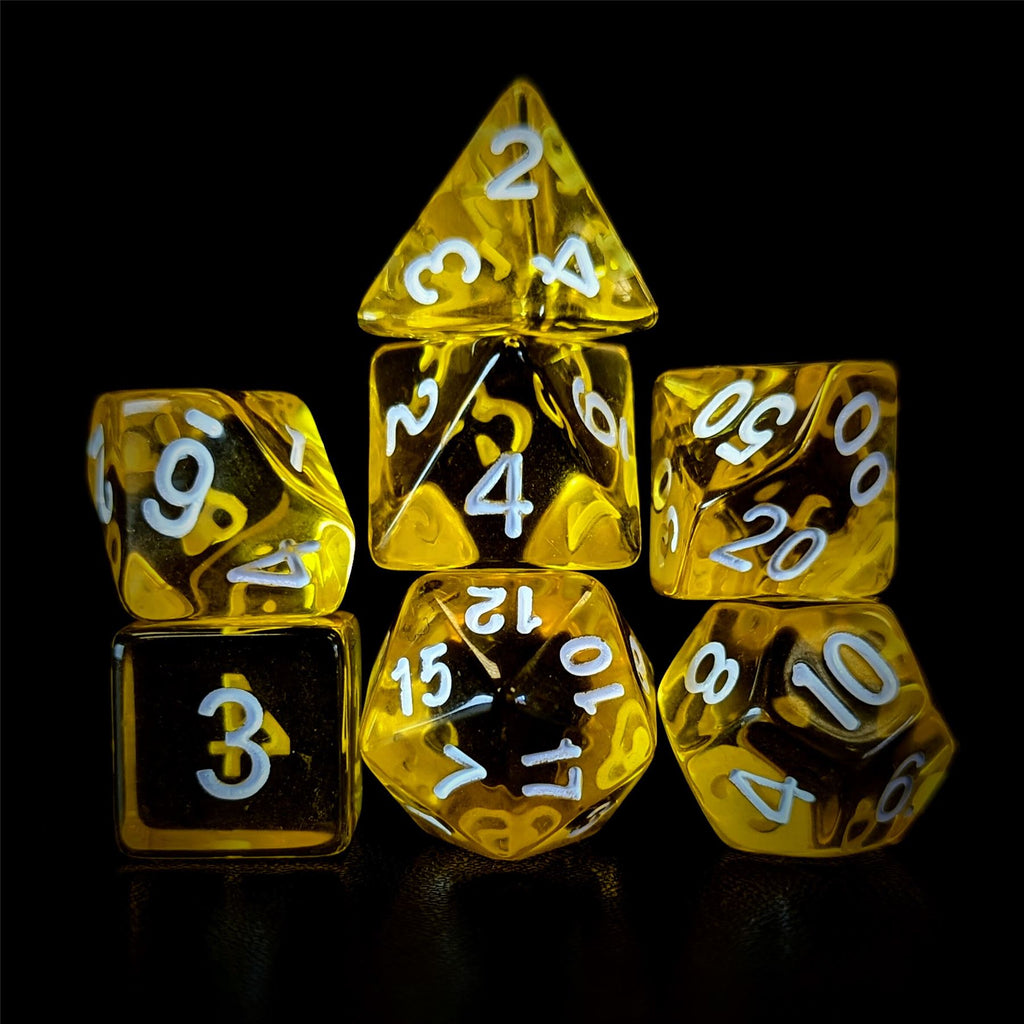 Clear Yellow Acrylic - 7pcs RPG Full Dice Set