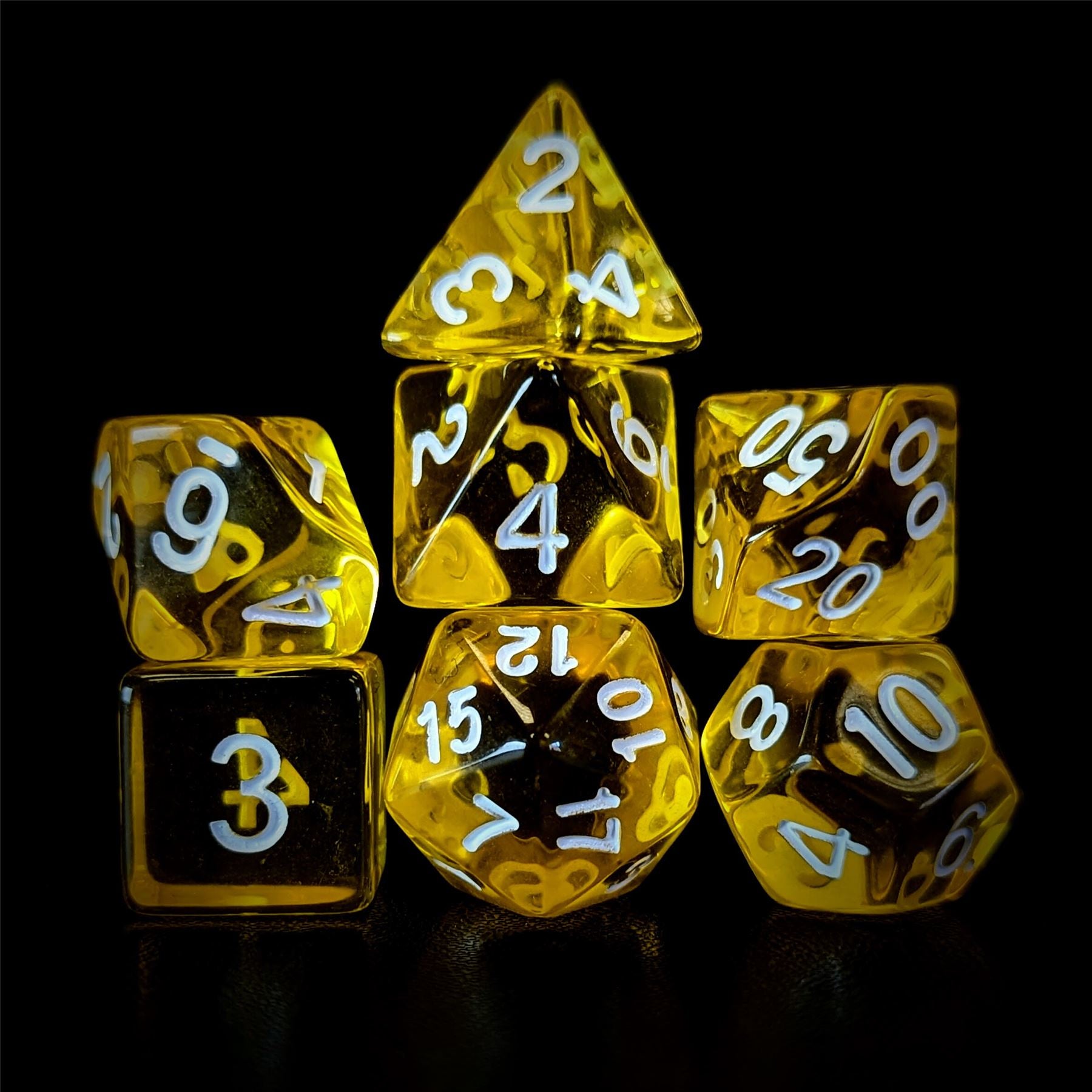 Clear Yellow Acrylic - 7pcs RPG Full Dice Set