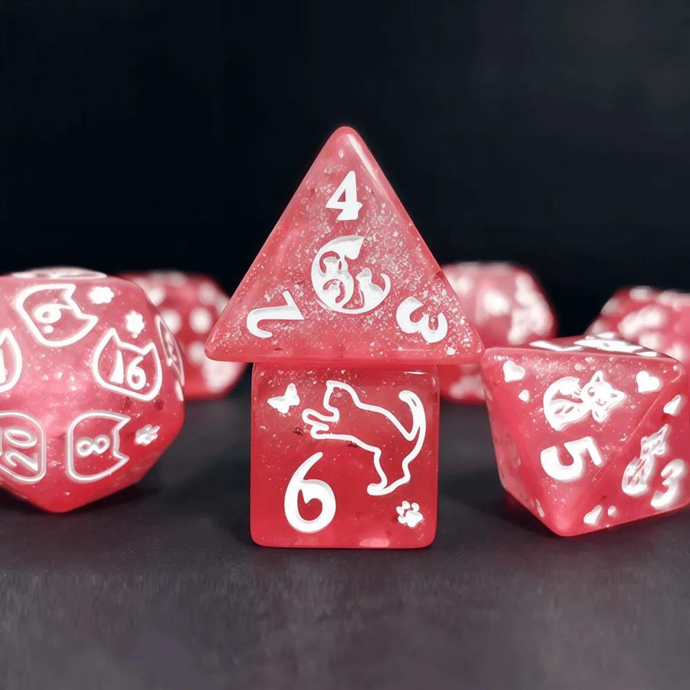 7pcs Dice Acrylic Pattern Cats White Font Pink