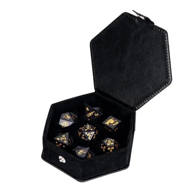 Cats on Blue Goldstone Gemstone - 7pcs RPG Dice Set