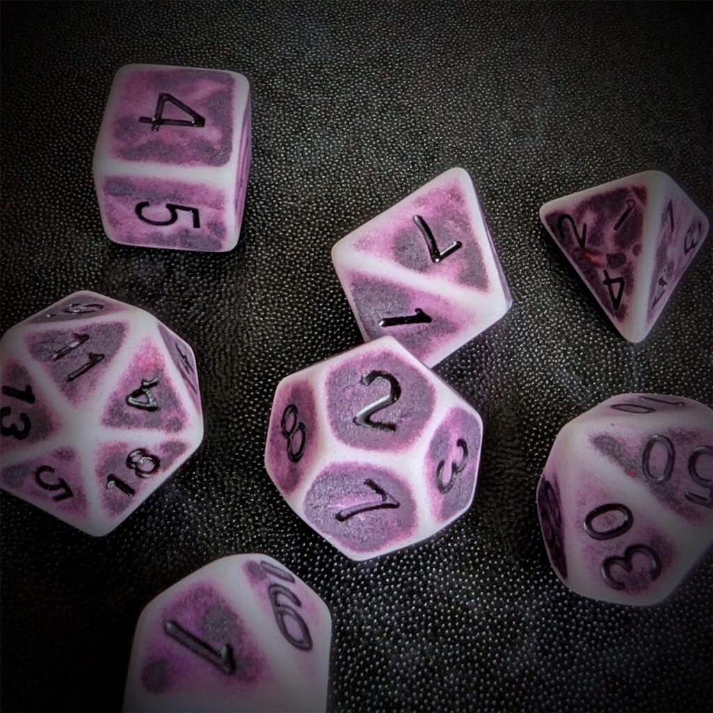 Washed Purple on White Acrylic - 7pcs RPG Full Dice Set