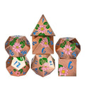 Pink Lotus Flower in Copper Metal - 7pcs RPG Dice Set