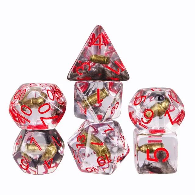 7pcs Dice Resin Filled Red Font Bullet Clear