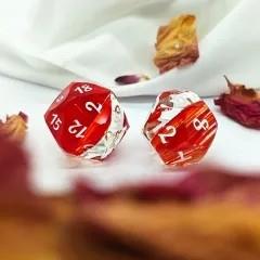 7pcs Dice Gem Glass Facet Ribbon White Font Clear Red