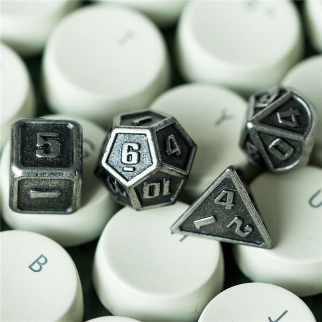 7pcs RPG Dice Set - Miniature Silver Metal