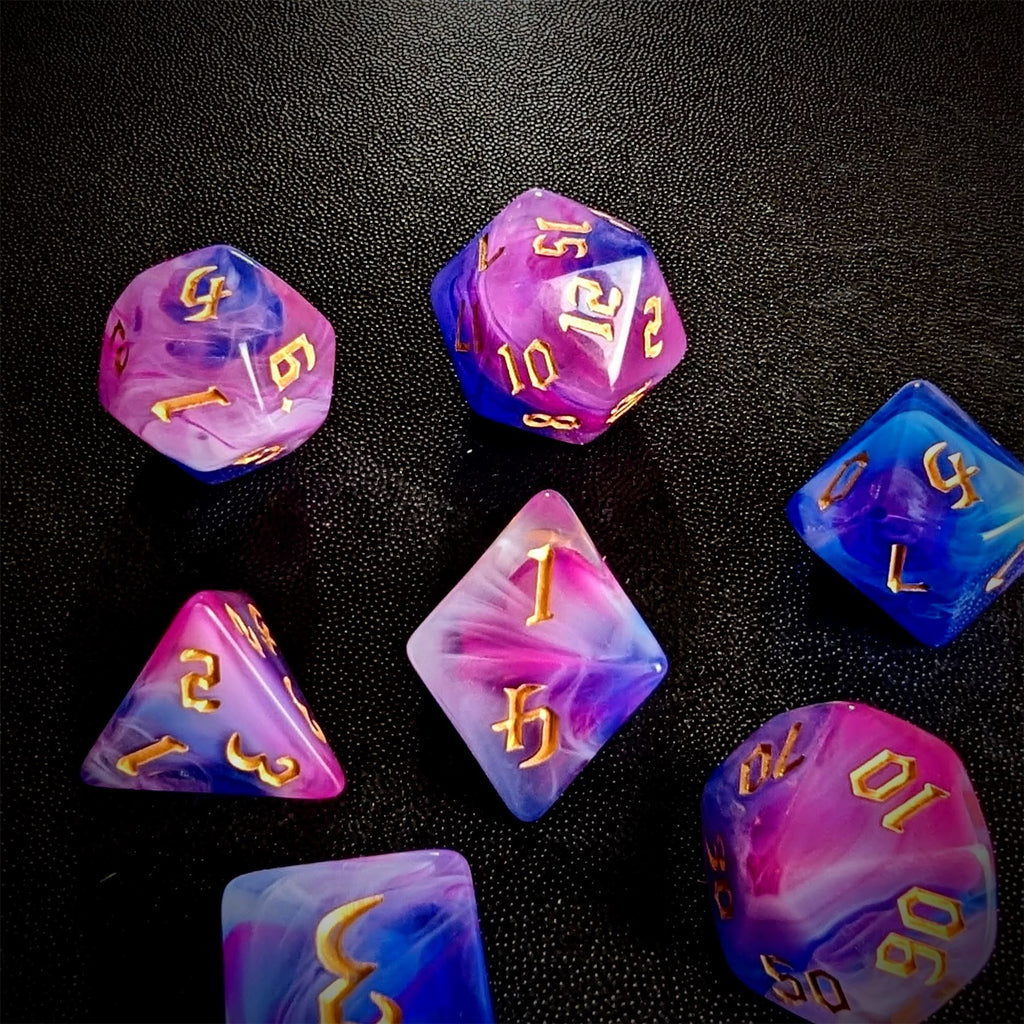 Blend of Blue & Pink Acrylic - 7pcs RPG Full Dice Set