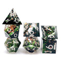 Green Swirl in Black & Clear with Copper Foil Sharp Resin - 7pcs RPG Dice Set
