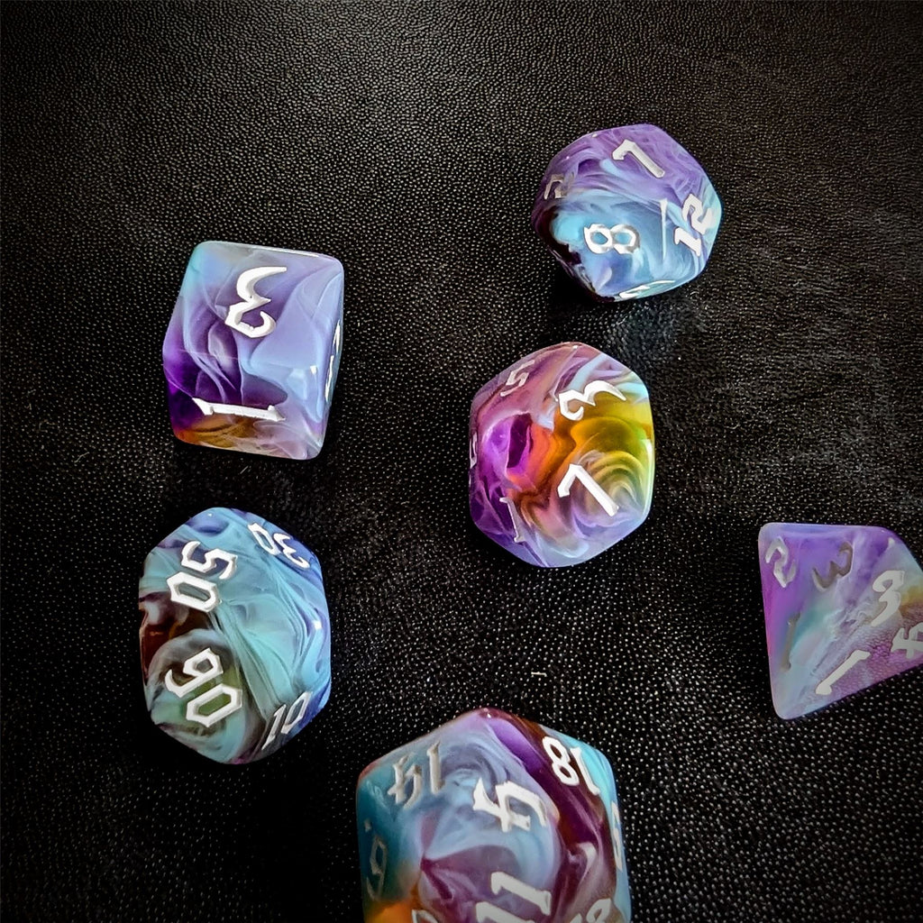 Blend of Sky Blue & Purple Acrylic - 7pcs RPG Full Dice Set