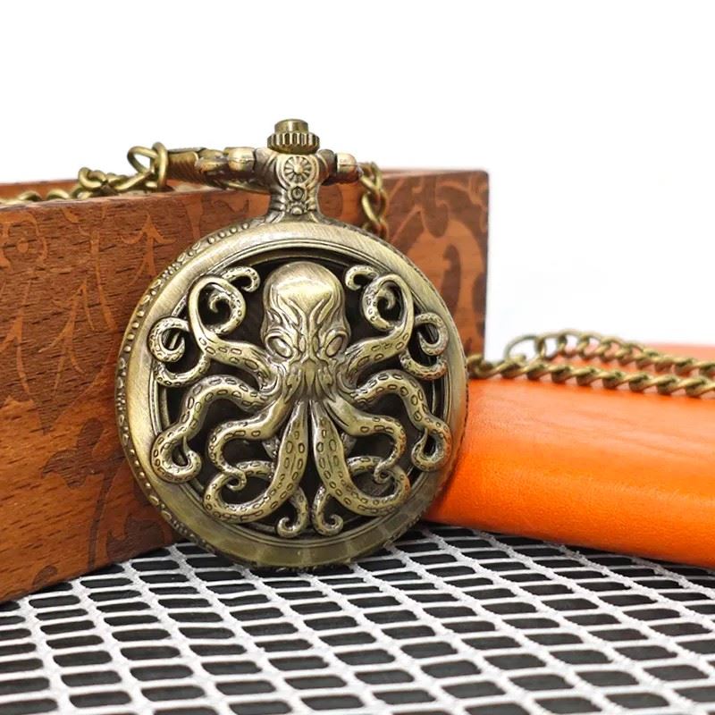 Mindflayer on Bronze Pocket Watch with Mini Dice - Pendant