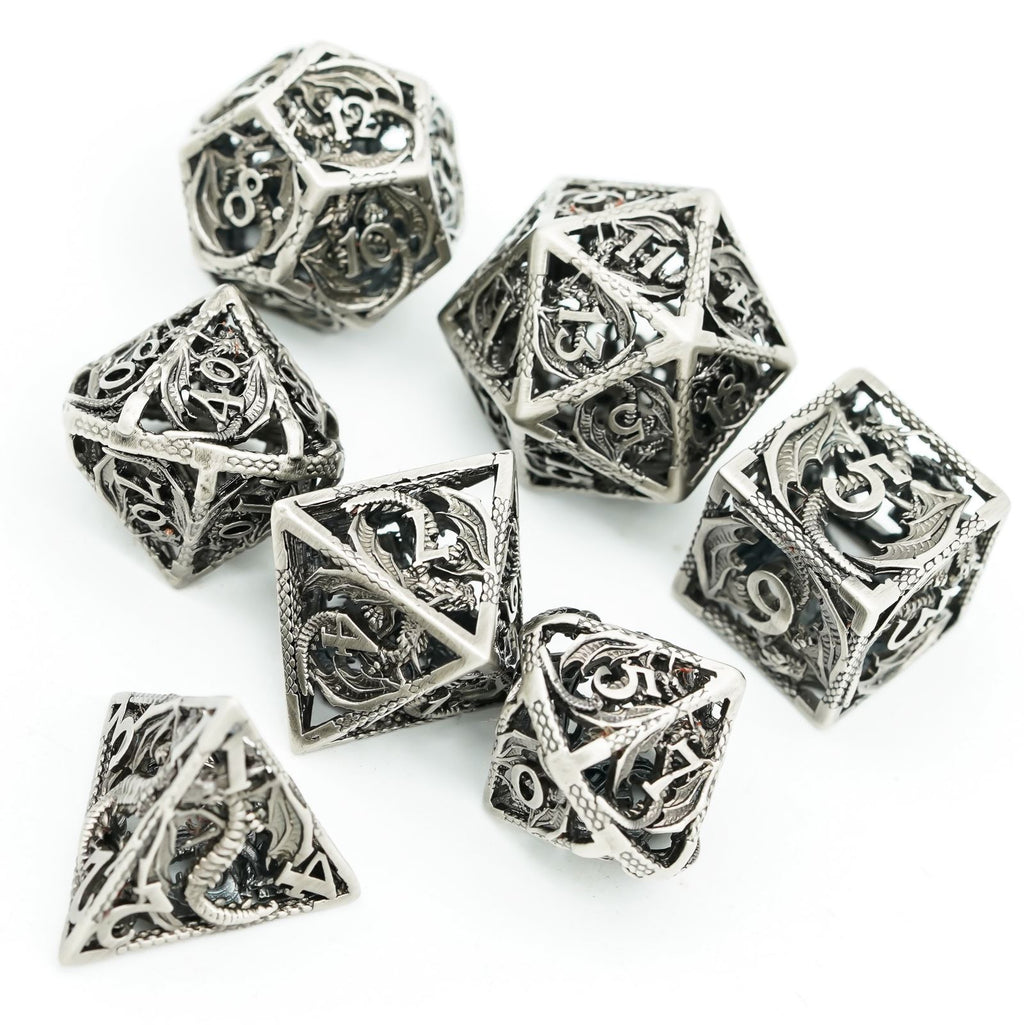 7pcs RPG Dice Set - Silver Metal