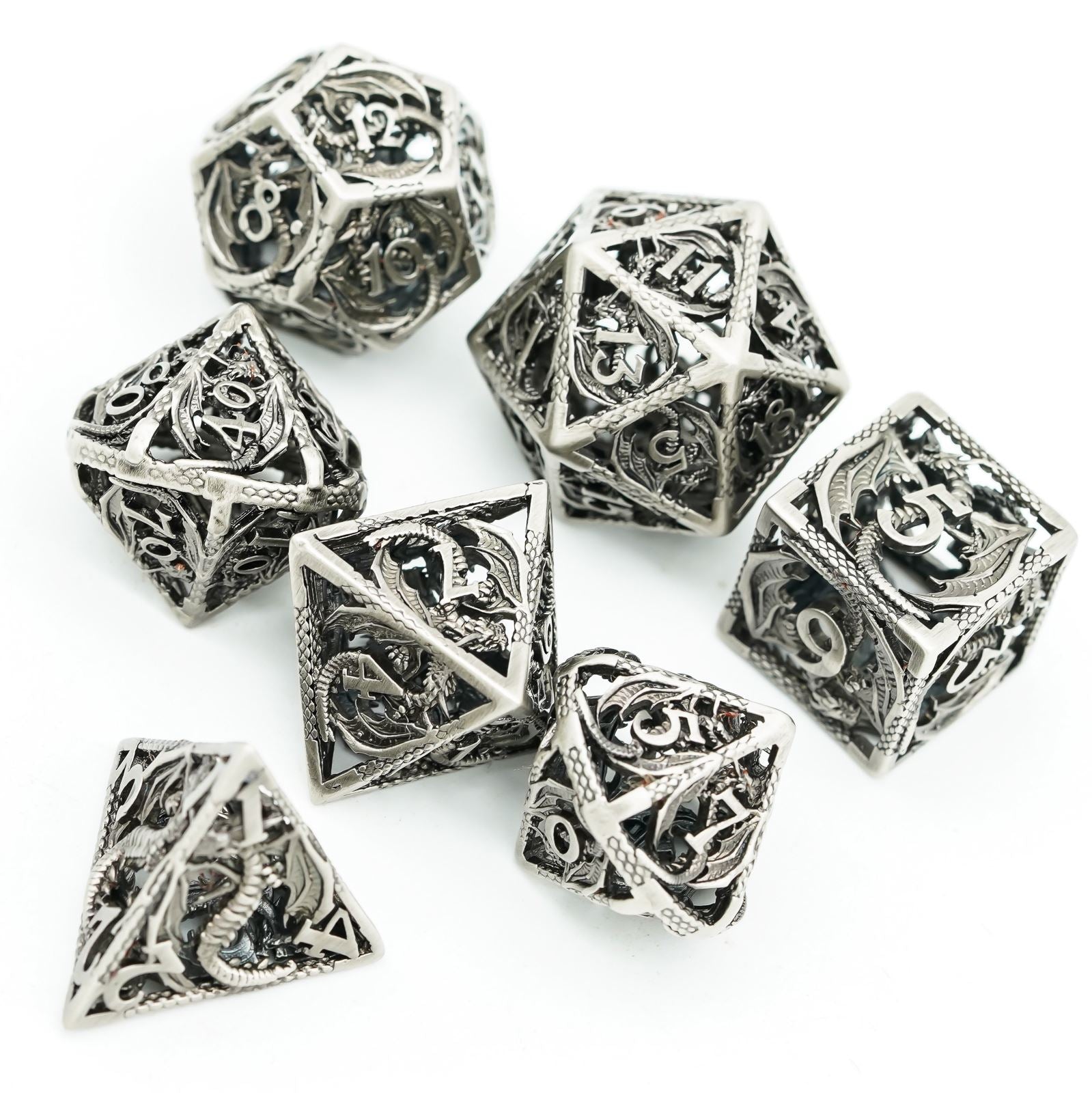 7pcs RPG Dice Set - Silver Metal