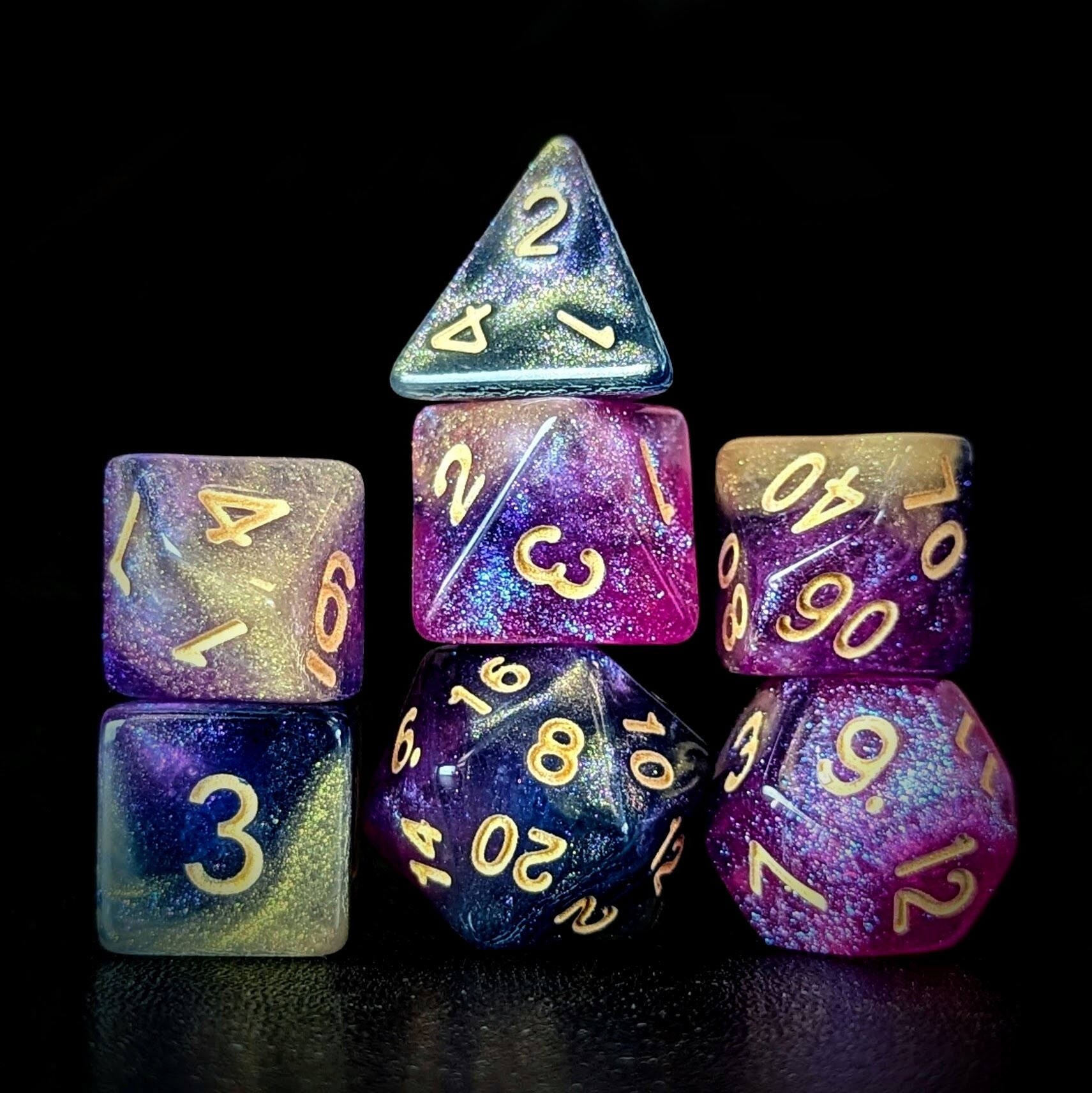 Glitter in Purple & Blue Acrylic - 7pcs RPG Full Dice Set