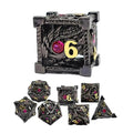7pcs Dice Metal Hollow Dragon Red Eye Gold Font Nickel