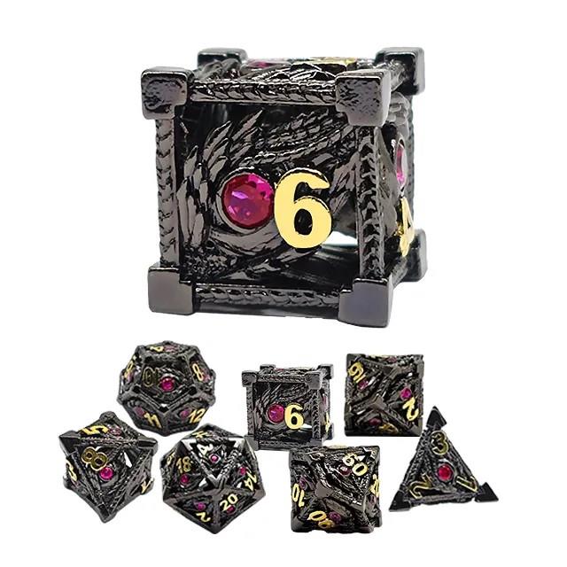7pcs Dice Metal Hollow Dragon Red Eye Gold Font Nickel
