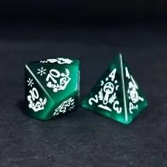 7pcs Dice Gem Stone Cat Eye Mushroom White Font Green
