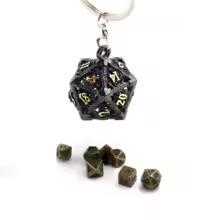 Dice Novelty Keyring D20 Locket Mini Set Gold Font Black