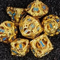 7pcs Dice Metal Hollow Lute Blue Font Gold