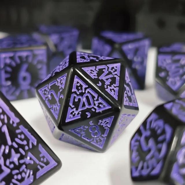 7pcs Dice Acrylic Pattern Purple Font Black