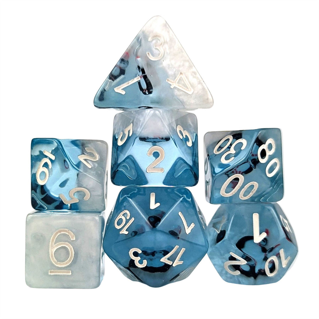 Penguin in Clear & Blue Resin - 7pcs RPG Full Dice Set