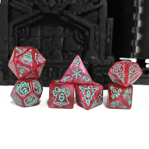 7pcs Dice Acrylic Pattern Christmas Green Font Red