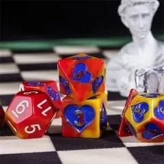 7pcs Dice Resin Pattern Hearts Purple Font Yellow Red