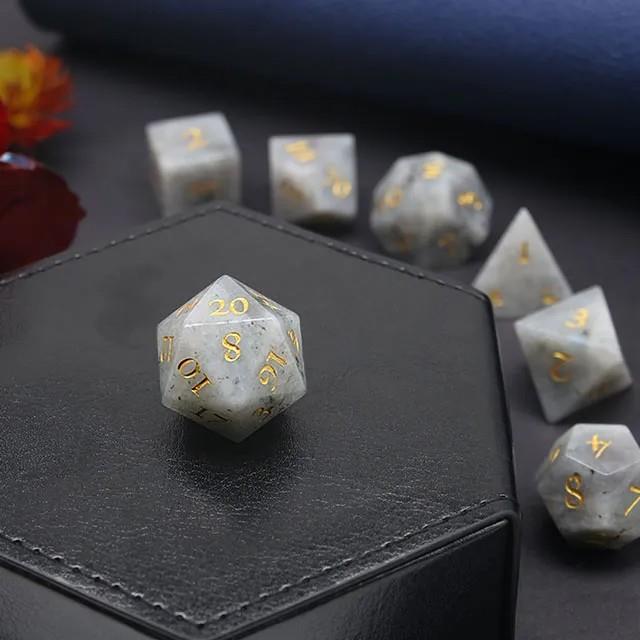 7pcs Dice Gem Stone Labradorite White (HS)
